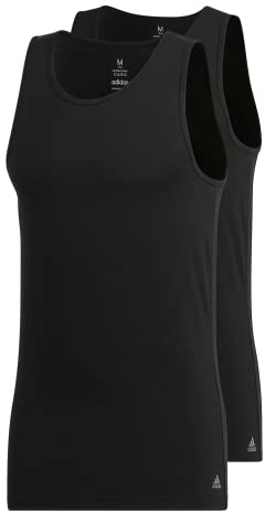 adidas 2er Pack Herren Tank Top Baumwolle Stretch, Schwarz, L