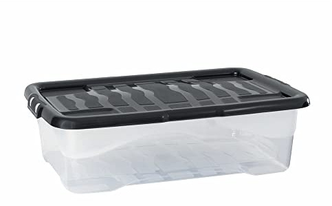 Cristalray 3 Stück - Strata Curve Aufbewahrungsbox mit schwarzem Deckel, 30 Liter, 60x40x17cm - transparent