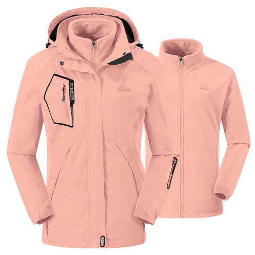 donhobo Damen Outdoor 3-in-1 Skijacke mit Fleecejacke wasserdichte Regenjacke Winddicht Warm Winterjacke Doppeljacke Funktionsjacke mit Abnehmbare Kapuze