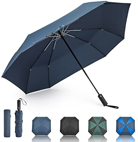 G4Free 54 Zoll Großer Taschenschirm & Golfschirm, Automatischer Quadratischer 3-faltbarer Windfester Regenschirm Kompakter Reise-Regenschirm