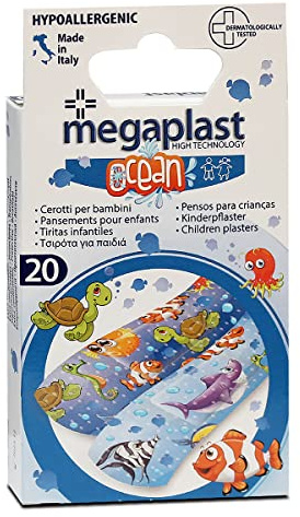 JUANIO Paquete de 20 Tiritas Oceánicas Estampadas con Divertidas imágenes para Niños, Vendas Animadas de Colores Infantiles con Gasa Neutra Antiadherente