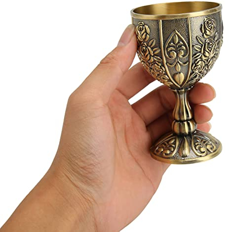 Copa de Vino en Relieve de Metal, Cáliz Vintage Medieval de Tamaño Pequeño Hecha a Mano para Bar y Hogar (Bronce)