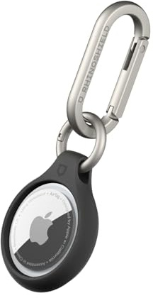 RhinoShield Schutzhülle für AirTag - Schwarz | Rundumschutz, aus recyceltem Material, Schlüsselring & Karabiner für Schlüssel, Rucksack, Gepäck, Geldbörse