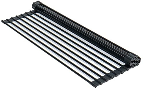 PZiXuaner Roll Up Dish Drying Rack Over The Sink.Large Foldable Kitchen Drainer,Fully Silicone Cover Stainless Steel Bar,Heat-Resistant, Anti-Slip Sink Rack for Kitchen Counter Multipurpose.