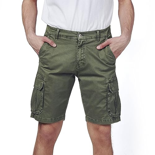 RE&X Jeans Pantaloni Corti Uomo Cargo Slim Fit Casual Denim (Green, 50 Corto)
