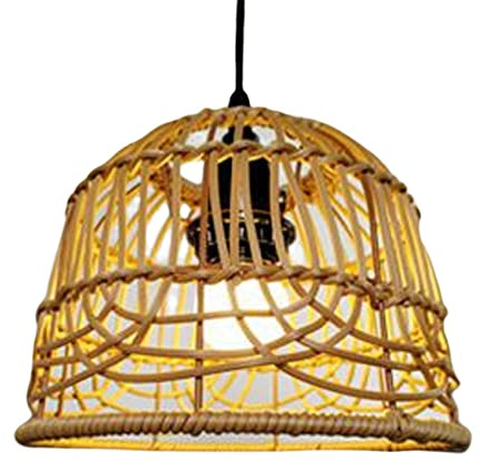 Obelunrp Casa de Canasta de ratán, Sombra de iluminación Colgante de Mimbre Tejida de 15x8 cm a Mano, Elegante lámpara de ratán, Tonos de luz para decoración del hogar (sin Bombilla, Color