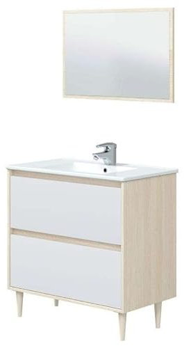 Miroytengo Mueble De Baño Verona con Patas En Color Blanco Brillo y Roble 80x45x80 cm