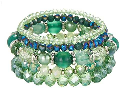 FULU AUTUMN Damen Kristall Perlen Armband Mehrschichtiges Steine Armband Boho Modeschmuck Beste Freundin Geschenke(21-Green)