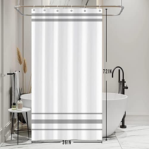 SDOTPMT Rideau de douche moderne minimaliste rayé avec crochet Gris et blanc 90 x 180 cm