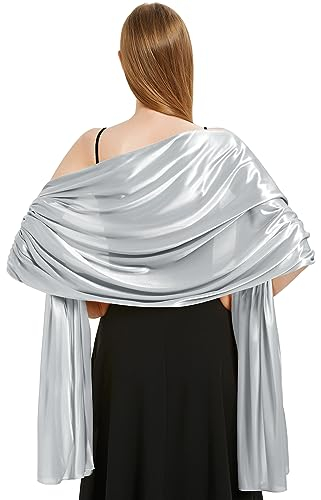 Xnova Stola damen Festlich 200 * 70 cm, Chiffon Schal Shawl Multifunktionstuch Leicht, Elegant übergroßen Schultertuch Chiffontücher für Abendkleid (Silber)