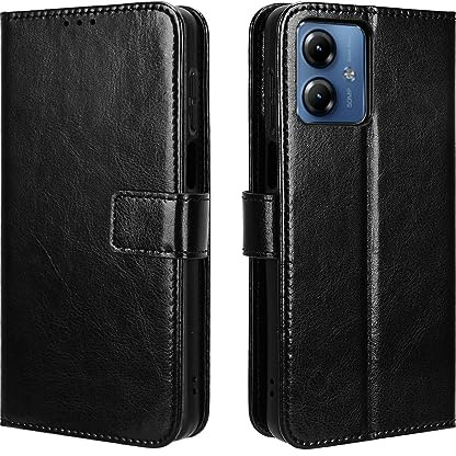 HAOYE Funda para Motorla Moto G14 con Billetera, Premium Leather PU/TPU Libro Piel de Cuero Flip Carcasa Case Cover con Ranuras para Billetera y Tarjetas, Negro