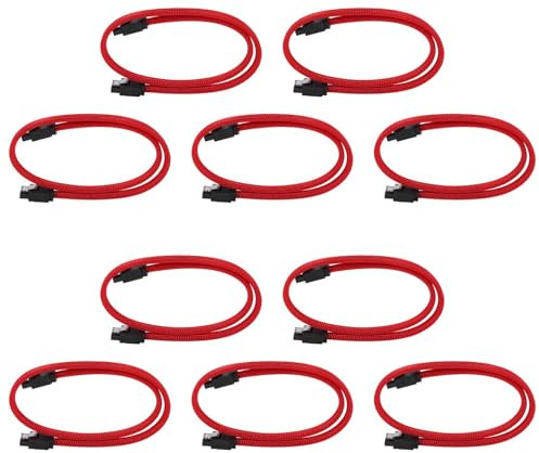 Tyatocepy 10 Piezas 50cm Sata 3.0 Iii Sata3 7Pin Cable de Datos Cables Ssd 6Gb/S Cable de Datos de Disco Duro HDD con de Nylon Versión Superior (Rojo)