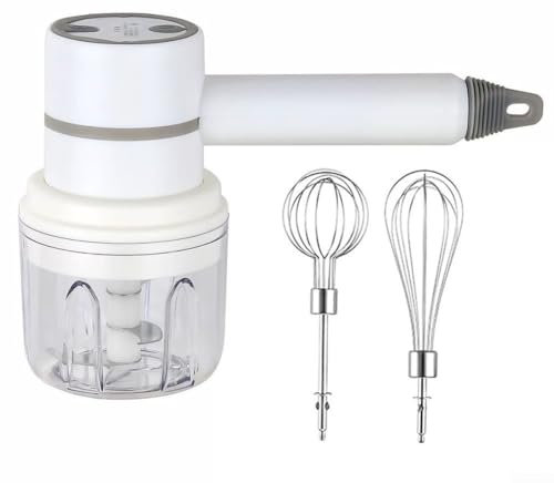 DAZZLEEX Hand Mixer Electric Whisk Wireless Portable Hand Mixers Compact Electric Milk Frother And Garlic Crusher, 3 Speeds With 2 Stainless Steel Beaters(White)