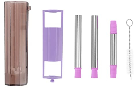 aqxreight Strohhalme, Wiederverwendbare Faltbare Strohhalme Edelstahl tragbare Tasche Trinkhalme leicht zu reinigen Faltbare Strohhalme mit Reinigungsbürste für Haus Büro Outdoor (Purple)