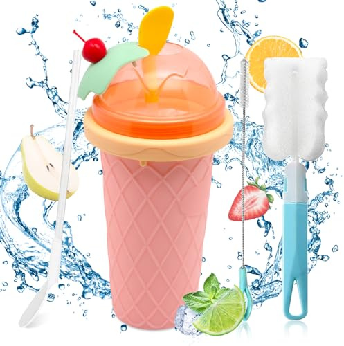 DAZZTIME Silikon Squeeze Tasse, Slushy Maker Tragbare, Rosa, Modern, Silikon Squeeze Cup, Slushy Maker, Slushie Tasse, Selbstgemachte Eismaschine für Kinder und Erwachsene