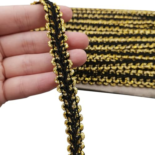 PolyesterBraid spetstrimning Centipede, spetsband, dekorerad 11 mm, flätade posament, bård, trimband, för gardin, kostym, skyddsöverdrag, stoppning, sömnad, heminredning, 18 m, svart guld