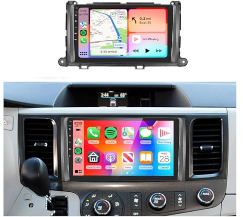 podofo 9 inch Car Radio for Toyota Sienna 2011-2013 with Apple Car Play Android Auto,HD IPS Touch Screen Bluetooth Stereo with GPS WiFi HiFi Audio Free Camera【2G RAM+64G ROM】