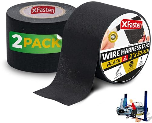 XFasten Wire Harness Tape, 2 Inches x 50 Feet (2-Pack), High Temp Wiring Loom Harness, Self-Adhesive Felt Cloth Electrical Tape for Automotive Engines, Noise Dampening, and Cable Protection