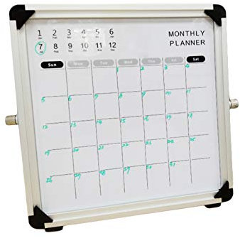 DLAZUM Whiteboard-Monatskalender, doppelseitig, trocken abwischbare Tafel, Monatsplaner, Desktop, Kleiner Rahmen aus Aluminiumlegierung mit Faltbarer Halterung, 25 x 25 cm (Farbe: Silber) (Silber)