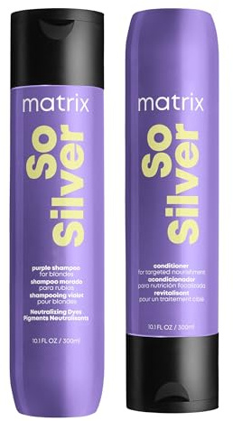 Matrix Pflegeset für blondes & graues Haar zur Neutralisation von Gelbstichen, Mit Violett-Pigmenten und Ceramiden, So Silver Shampoo & Pigmentierter Conditioner