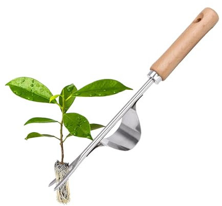IVEOPPE Unkrautstecher Edelstahl 1 Stück, Unkraut Entferner Gerät mit Holzgriff, Manueller Weeder zum Graben, Jäten, Lösen, Manueller Weeder Löwenzahnzieher Rasenmäher für den Garten Rasen Hof