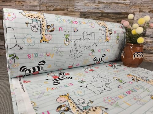 240cm Breit Meterware ab 50cm Popeline Baumwolle Stoff Baumwollstoff Kinderstoffe Stoffe Elefant Giraffe Babystoffe Ranforce Bastelstoff ÖKO-TEX VP0K073 (Mint)