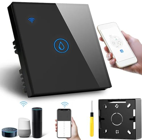 Acmerota Smart Immersion Heater Timer Switch,Black Smart Water Heater Timer Switch 20A 4000W,Compatible for Google Home for Alexa, for Smart Life APP Tuya, with 45mm Deep Box