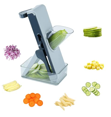 CVNIMV Cortadora De Cocina, para Verduras Cortar Comida Congelada O Salchichas Mandolina Vertical, Picadora Cortadora De Verduras con Contenedor, Ajustador De Espesor Cuchillas Múltiples