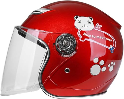 Casco Scooter con Visera Homologado ECE, Casco de Moto Abierto para Niños, Casco Scooter para Niños y Niñas de 3 a 12 Años G,57-60CM