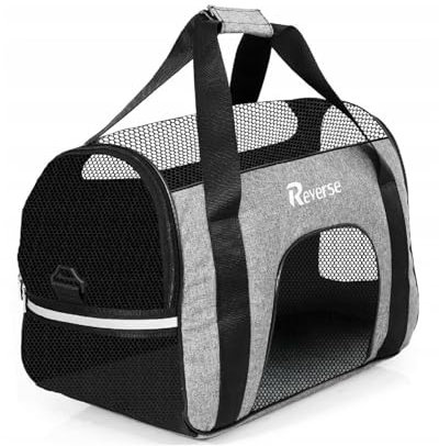 Tragetasche für Katzen Hunde Haustiere 52x25x34 cm bis 10 Kg Meshfenster Transparent (Grau)