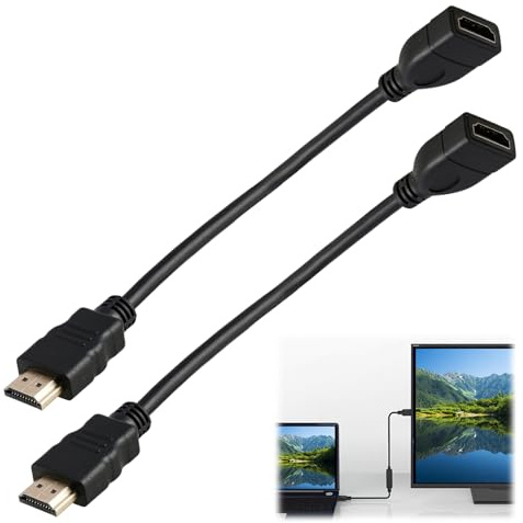 2 Stück HDMI Verlängerungskabel Kurz, Hdmi Verlängerung 30 cm, 4K HDMI Adapter Stecker auf Buchse, Unterstützung 3D, UHD, 2160p, 60Hz hdmi kabel verlängerung für TV Stick, PS5, Monitor, Projektor