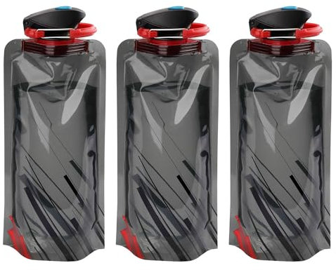 ERBO Faltbare Trinkflasche, 3 Stück 700ML, Schwarz, Festival & Reise, BPA-frei, Kunststoff, 700 Milliliter, Wiederverwendbar, Zusammenklappbar