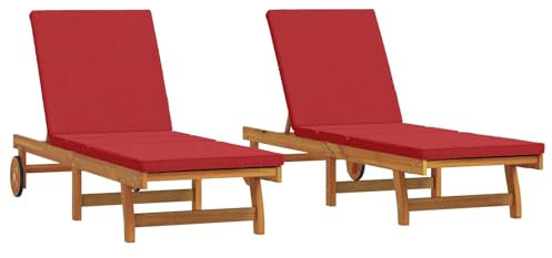 vidaXL Verstellbarer Sonnenlieger mit Kissen Massives Akazienholz Wetterfestes Doppel-Farbdesign Gemütliche Außensitzgelegenheit für Garten Balkon Perfekte Entspannung und Sonnenbaden Terrassenstuhl