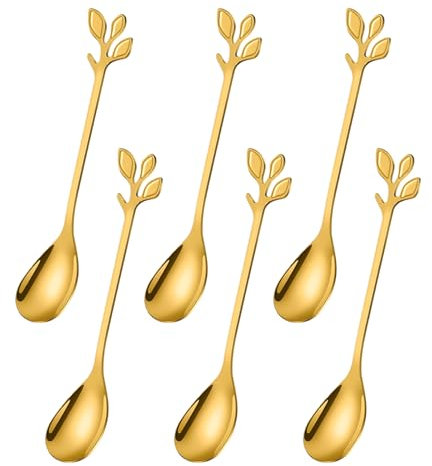 Ateweita Teelöffel Set, Kaffeelöffel aus Edelstahl, hochglanzpoliert, Kleine Löffel mit elegantes Blätter Design, Mokalöffel, Coffee Spoons Kit