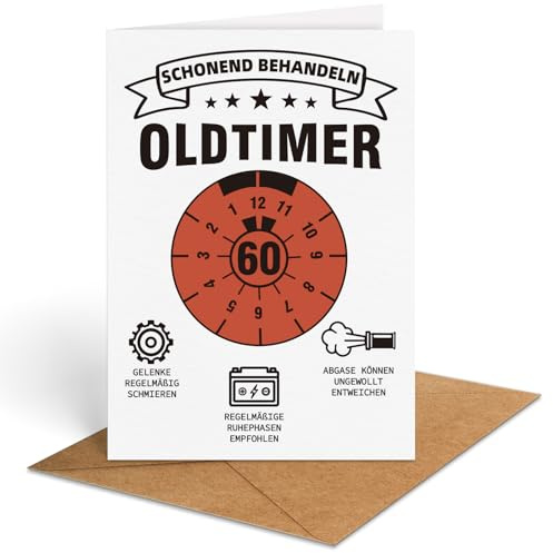TUZELIYA Geburtstagskarte Mann, Geburtstag Mann Karte, SCHONEND BEHANDELN OLDTIMER, Lustig Geschenke zum Geburtstag Frau Mann (60)