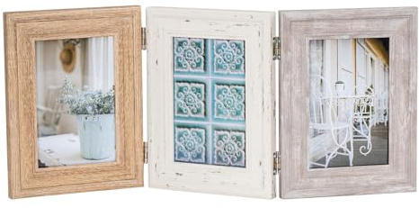levandeo Fotoaufsteller 3 Fotos 10x15 MDF Holz Natur Shabby Chic Vintage Bilderrahmen Fotogeschenk Deko Collage Galerie Wohndeko Tischdeko