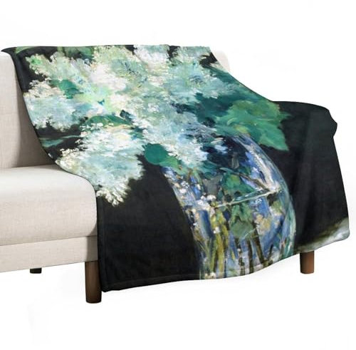 Manta de forro polar con póster de cristal lila Edouard Manet, decoración de otoño, manta de franela para cama, sofá, camping, suave, 50 x 60 pulgadas