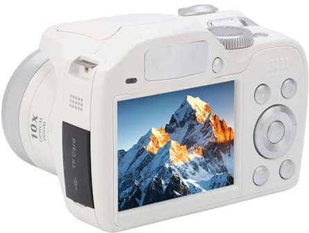 Digital Camera, 4K 60M UHD DSLR Camera, with 12X Optical Zoom 6X Digital Zoom, Built in LED Flash, for Travel Photography (White)