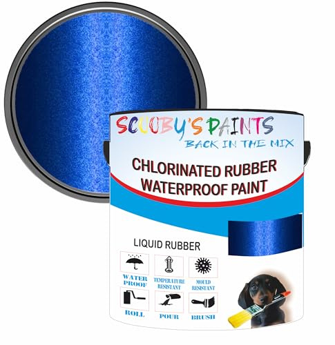 SCOOBYS PAINTS BACK IN THE MIX Chlorinated Rubber Waterproof Paint, Liquid Rubber, 250ML, Multiple Metallic Colours And Solids (Blue Metallic)
