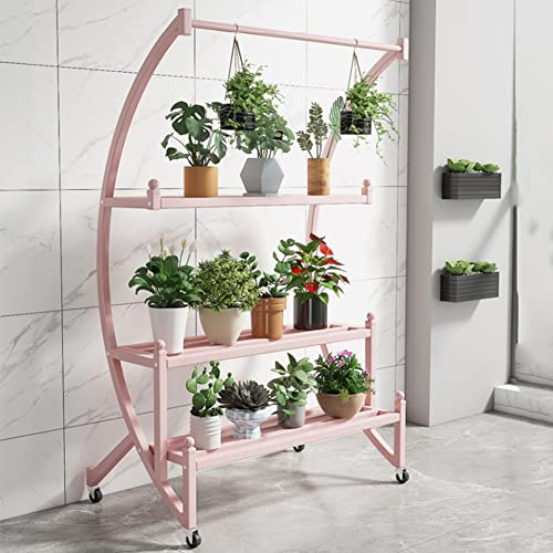 Metal Plant Stand 3-Tier Indoor Hanging Planter Holder Outdoor Garden Shelf for Balcony Terrace Bedroom Office - Versatile Flower Pot Display.