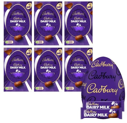 Cadbury Dairy Milk Chocolate Easter Egg, Includes 1 Extra Large Chocolate shell and 2 Cadbury Dairy Milk Bars, Gift for Easter 242 g (Pack of 6)