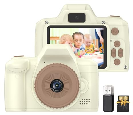 Yctze Caméra de Caméra Numérique pour Enfants Appareil Photo Appareil Photo 1080p Vidéo 48MP Photo 2,4 Pouces écran IPS avec Jeu de Cou de Musique de Jeu intégré pour Garçons (Beige)