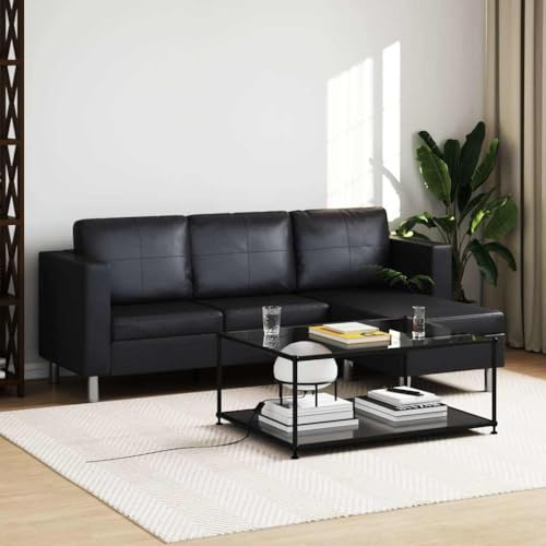 WEMYUFURN L-förmiges Sofa mit Chaiselongue und Kunstleder Bezug für Wohnzimmer, Ecksofa mit verchromten Eisenfüßen und Sitzpolstern, beidseitig montierbar, bequemes Relaxsofa