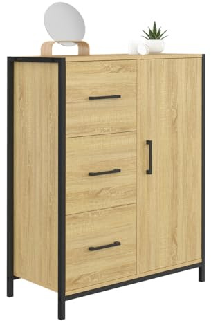 IDMarket - Commode de Rangement Salle de Bain Detroit 3 tiroirs 1 Placard Design Industriel