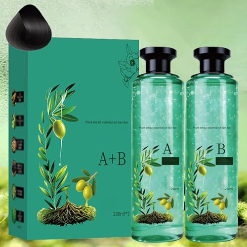 Long-Lasting Botanical Essential Oil Hair Dye, Mild Formula Long Lasting Hair Dye Set, Plant Single Dose Floral Fragrance Dye for Gray Hair Coverage, Plant-Based Hair Color (Natural Black)
