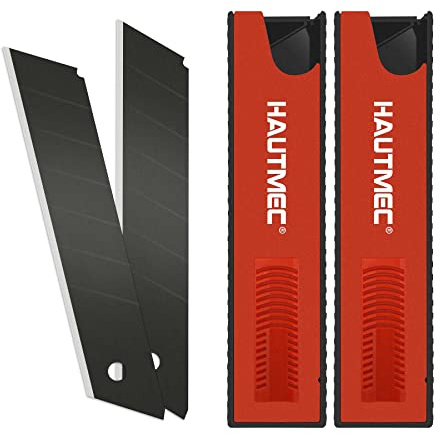 HAUTMEC Cuttermesser Klingen 25 mm 20 Stück Abbrechklingen Ersatzklingen, SK2H-Profi-Klingen für Teppichmesser, Karton & PVC, rostfrei, für Handwerker & Baustelle, inkl. Sicherheitsbox 0082-20PC