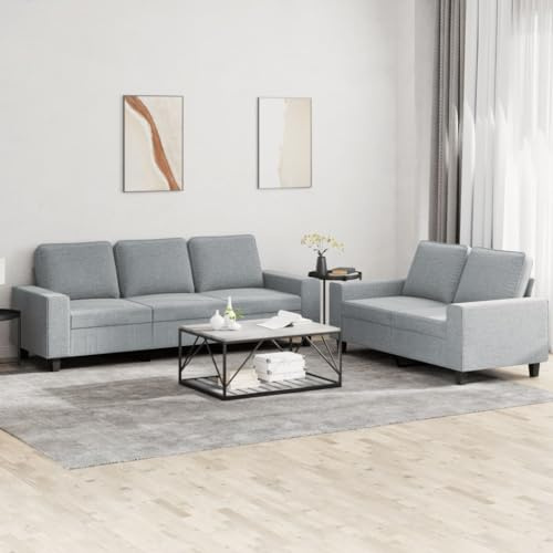 Mandloder 2-TLG. Sofagarnitur Hellgrau Stoff, Modernes Design, Strapazierfähig, mit Robuster Sperrholz-Metall-Konstruktion, Bequeme Polsterung, für Wohnzimmer, Lounges, 154/214cm Breite