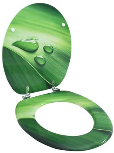 Abattant WC, Lunette de Toilette Lunette Cuvette WC Siège de Toilette avec couvercle MDF Vert Gouttes d'eau