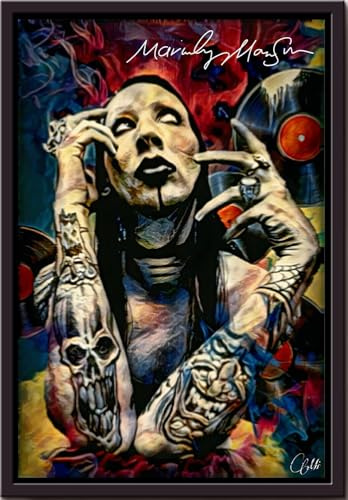 YAASIMOULE Marilyn Manson Legend Tattoo Poster Promi-Wandkunst Geschenk für Liebhaber Fan Rock Gerahmte Leinwanddrucke