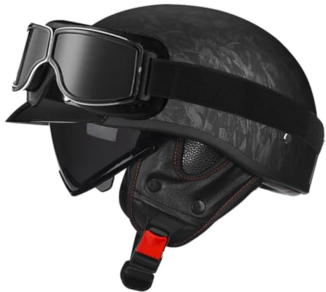 Casco Mezzo Retrò Moto Con Visiera Caschi Jet E Demi-Jet Aperto Casco Scodella Omologato DOTECE Caschi Cromwell Per Scooter Cruiser Per Adulti Uomini Donne Elmetto Leggero I,S:55-56CM